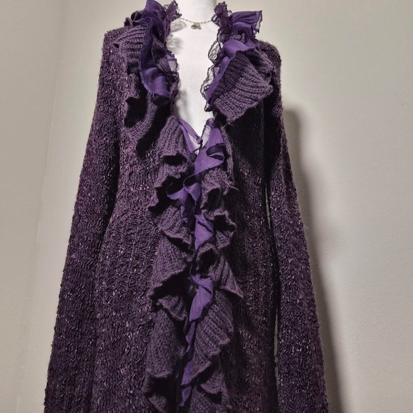 NWT Pretty Angel Silk Wool Blend Victorian Vamp Fairy Whimsigoth Maxi Cardigan L - Picture 2 of 11